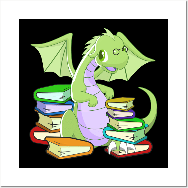 Chibi Dragon Anime Book Lover Wall Art by TheBeardComic